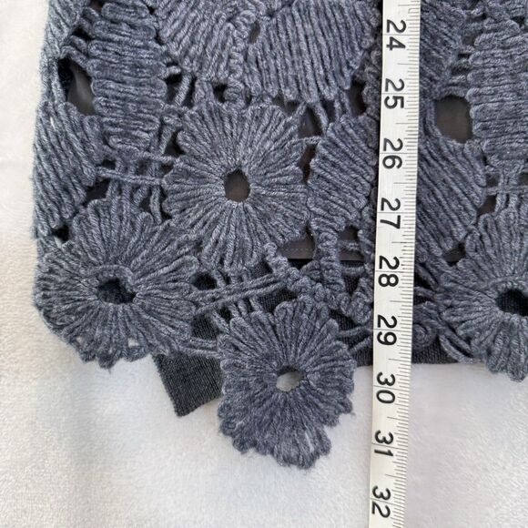 Lela Rose Sweater Merino Wool Blue Gray Floral Knit Lace V-Neck Crochet M - Picture 6 of 6